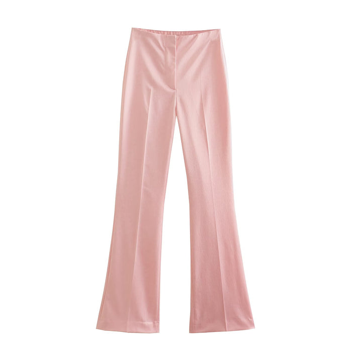 Summer Silk Satin Texture Bell-Bottom Pants Women Casual Trousers