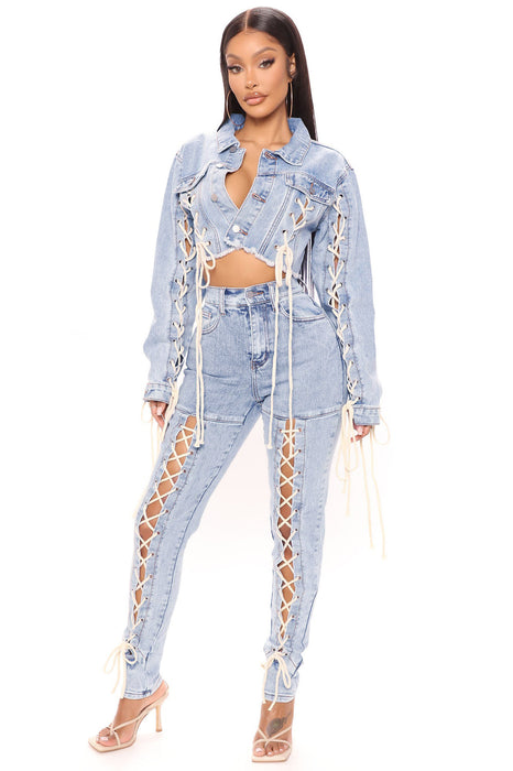 Lace up Denim Jacket for Women