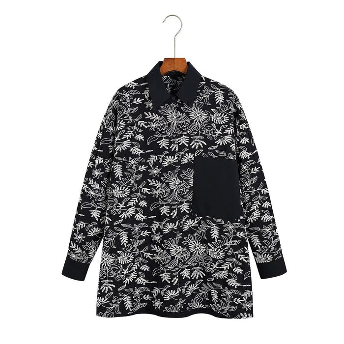 Ladies Embroidered Colorblock Loose Shirt