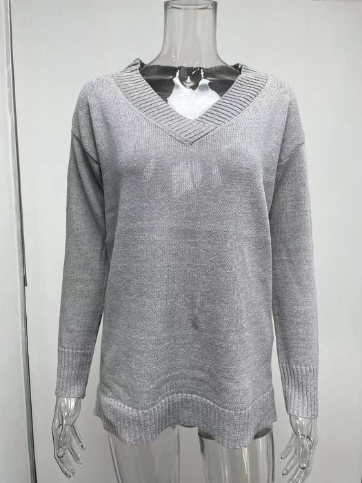 Women Autumn Winter Solid Color Sweater Women V neck Long Sleeve Pullover Sweater Top