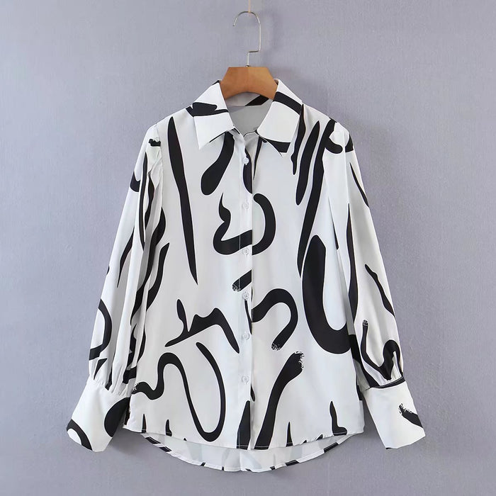 Young Graffiti Printing Shirt Women Spring Loose Plus Size Korean Long Sleeve Shirt