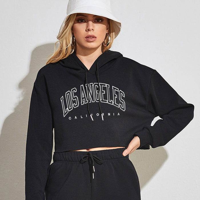 Autumn Winter Brushed Hoody Women Street BF Pullover Short Letters Printed Thickening cropped Women