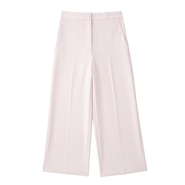 Summer High Waist Solid Color Work Pant Draping Effect Straight Leg Pants Casual Pants