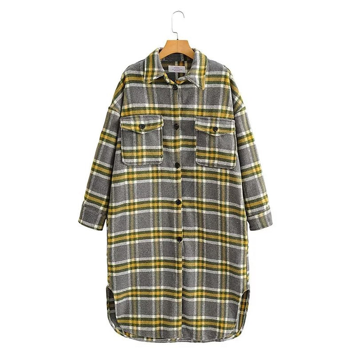 Ldle Plaid Shirt Women Autumn Graceful Fashionable Large Pocket Mid Length Coat  Top Trendy Outerwear