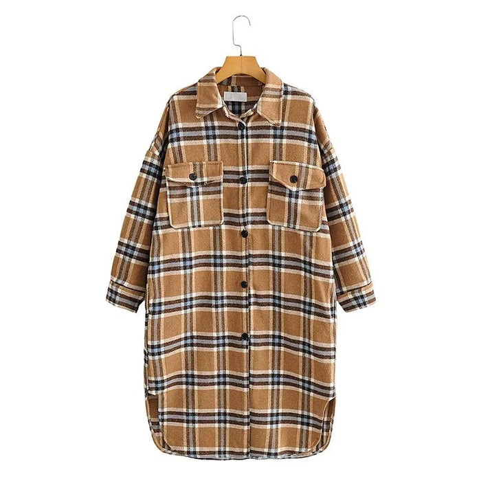 Ldle Plaid Shirt Women Autumn Graceful Fashionable Large Pocket Mid Length Coat  Top Trendy Outerwear