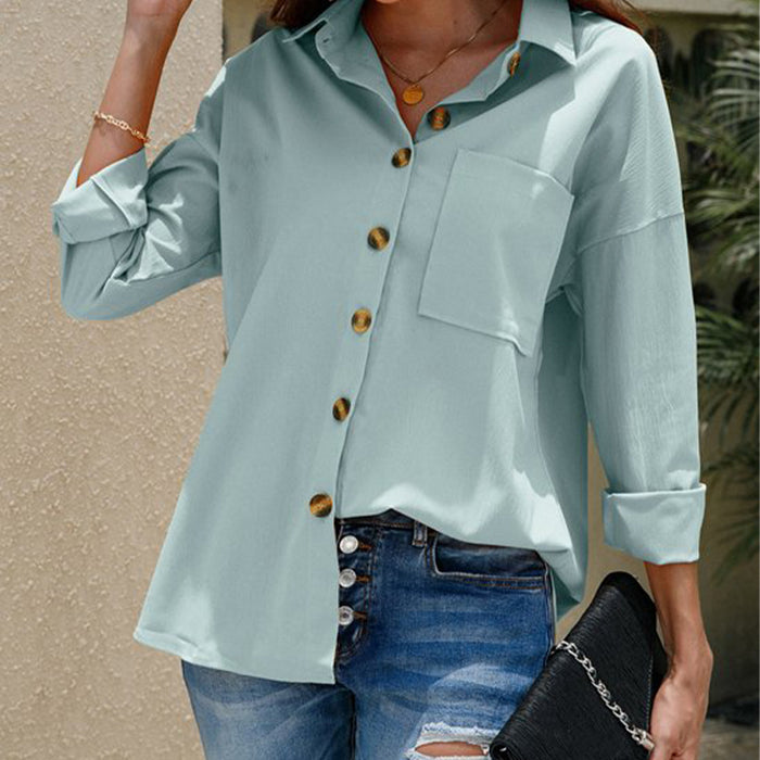 Fall Women Clothing Solid Color Casual Plus Size Long Sleeve Shirt Top Women