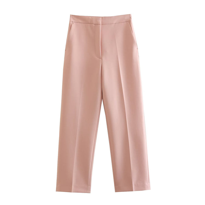 Spring Summer Casual Pink High Slimming Straight Loose Women Casual Work Pant