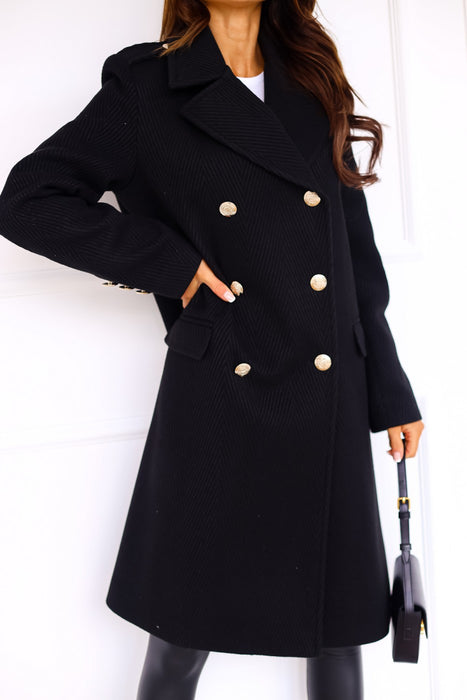 Double Row Button Medium Long Woolen Coat