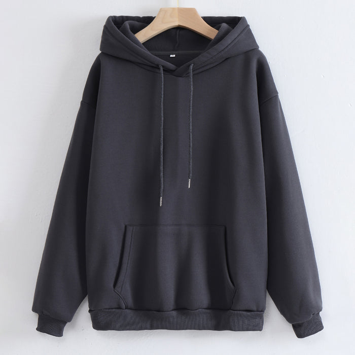 Spring Autumn Thickened Fleece Lined Solid Color Women Hooded Sports Thin Section Loose Trendy Women Hoodie