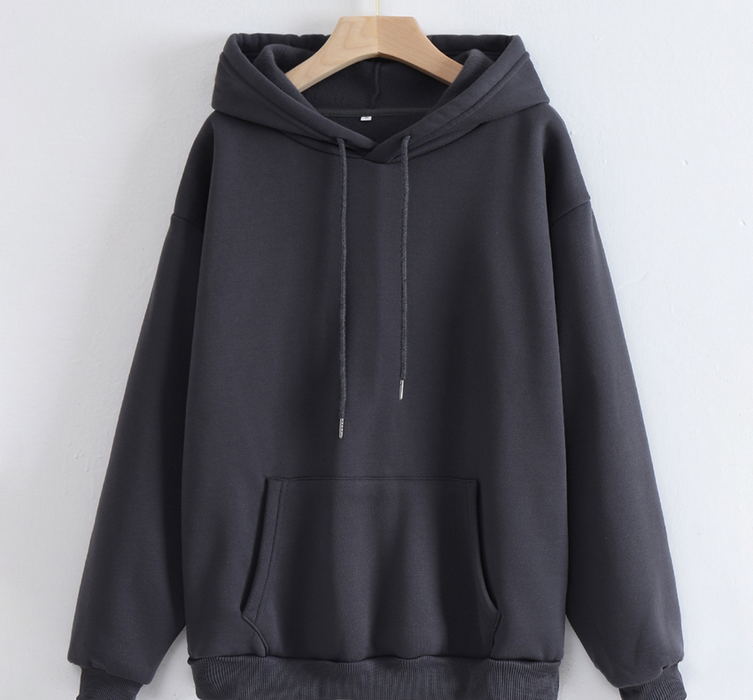 Spring Autumn Thickened Fleece Lined Solid Color Women Hooded Sports Thin Section Loose Trendy Women Hoodie