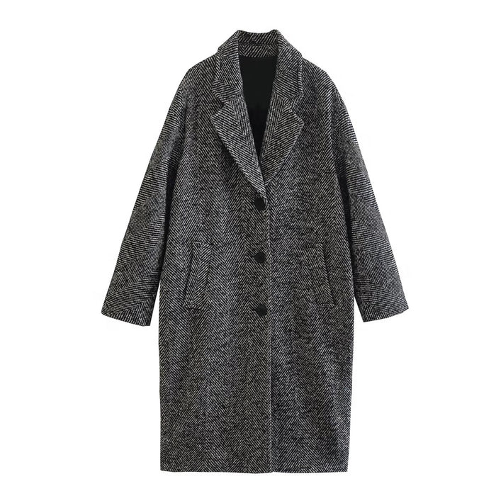 Autumn Winter Solid Color Lengthened Woolen Coat Trench Coat Padded Coat Collared Women Coat