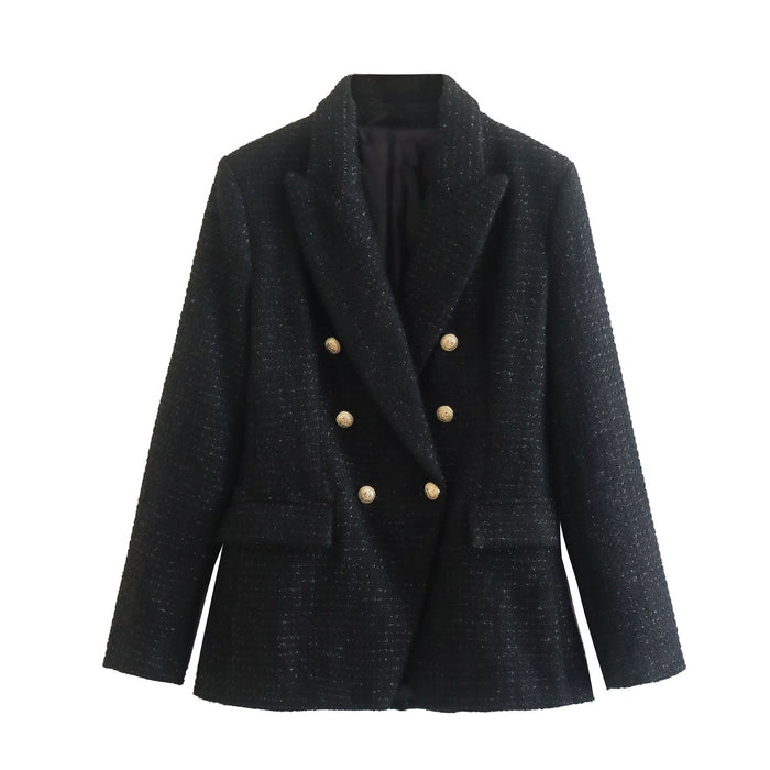 Autumn Double Row Ornament Texture Slim Blazer