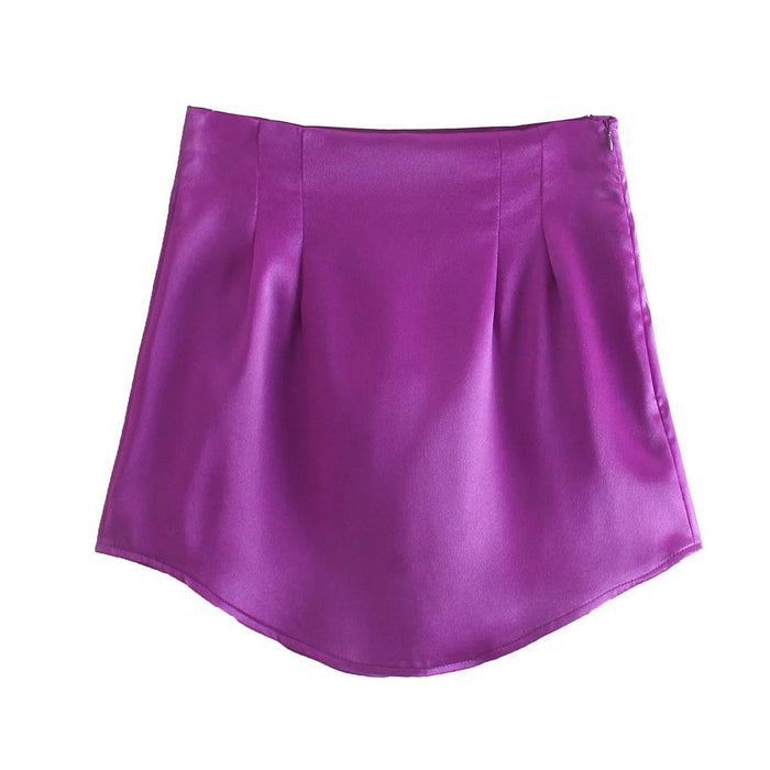 Fall Street All Match Silk Satin Texture Mini Skirt