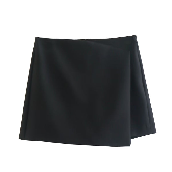 Fall Women Clothing High Waist Solid Color Asymmetric Culottes Shorts