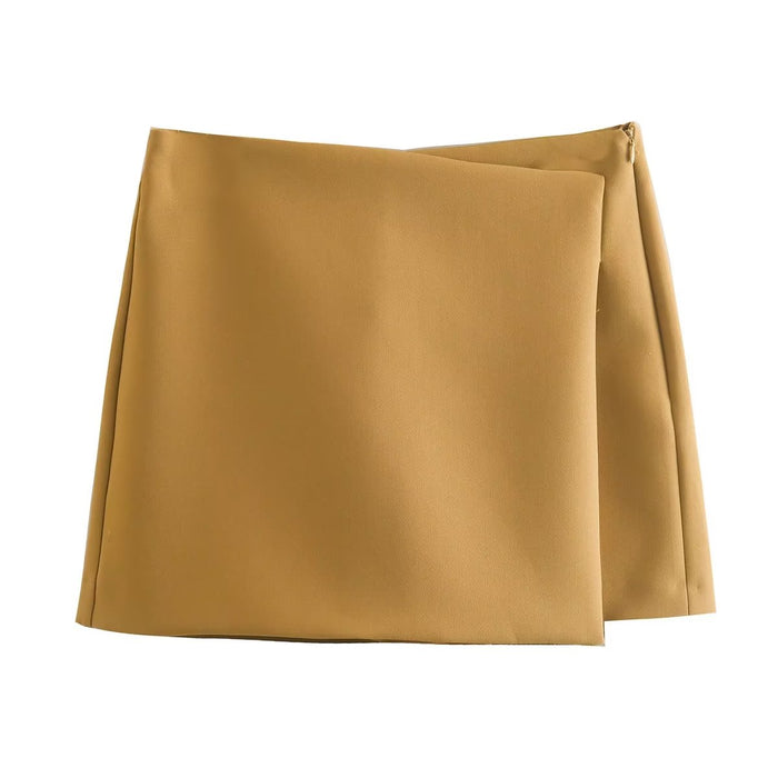 Fall Women Clothing High Waist Solid Color Asymmetric Culottes Shorts