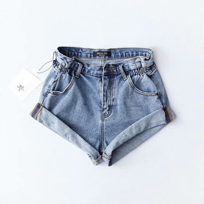 Summer  Denim Shorts  Elastic Waist Curling Denim  Pants Casual Daily Shorts