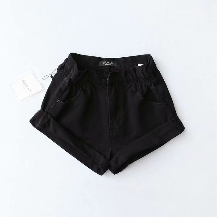 Summer  Denim Shorts  Elastic Waist Curling Denim  Pants Casual Daily Shorts