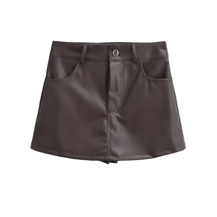 Autumn Winter Women Clothing Three Color A line Leather Skirt