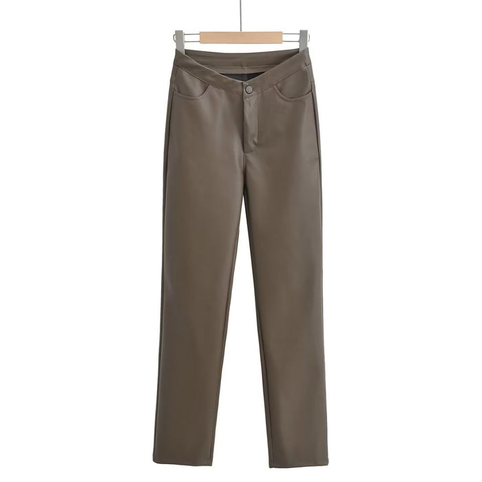 Casual Straight Leg Pants Loose Half Elastic Cropped Pants Soft Sheepskin Trousers Loose Women