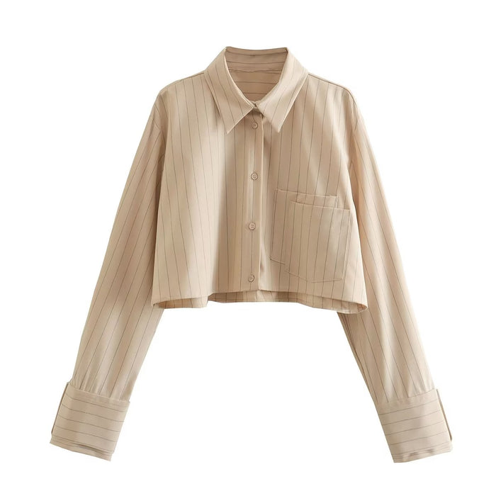 Spring Women Long Sleeve Ptripe Short Shirt Suit