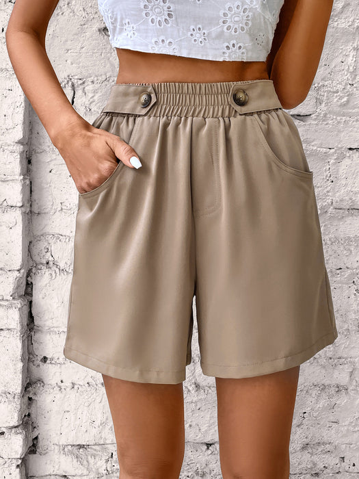 Popular Women Clothing High Waist Office Elastic Pocket Straight Shorts