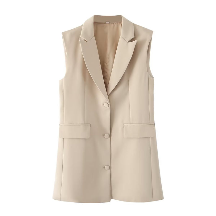 Beige Sleeveless Vest Women Baggy Coat Spring Autumn High Grade Waistcoat Vest Waistcoat