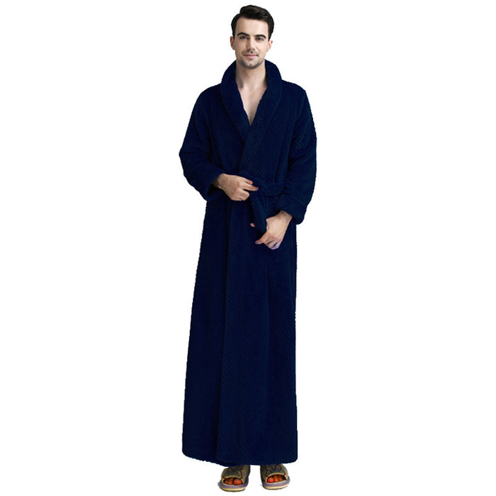 Autumn Winter Bathrobe Lady Couple Waist-Tight Coral Fleece Long Thickened Bathrobe Flannel Nightgown