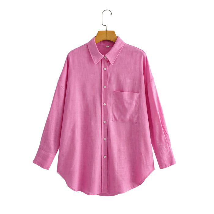 Spring Summer Cotton Linen Long Sleeve Shirt