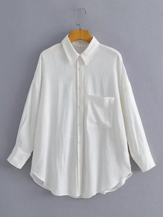 Spring Summer Cotton Linen Long Sleeve Shirt