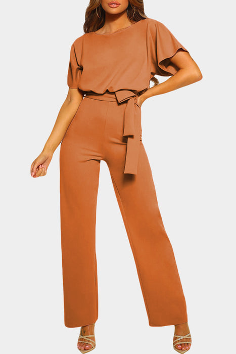 Blue Glam Belted Wide Leg Jumpsuit