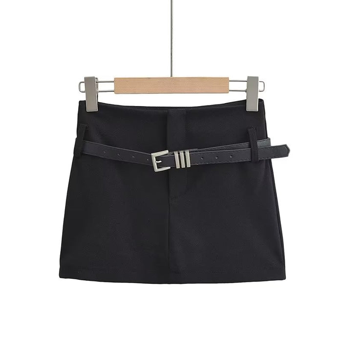 Street Shooting Spring Summer Sexy Solid Color Belt A Line Workwear Skirt