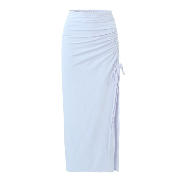 High Waist Drawstring Skirt Women Spring Summer Slim Slimming Asymmetric Sheath Dress