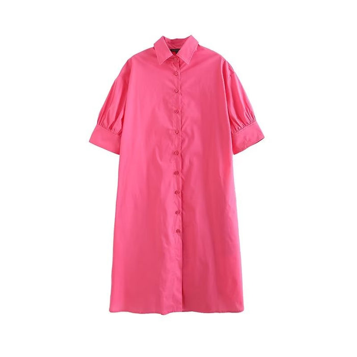 Women Clothing Spring Autumn Mid Length Collared Long Sleeve Shirt Dress Women