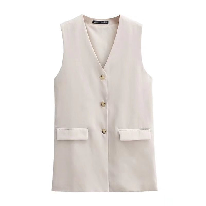 Women Summer V Collar Long Loose Fitting Waistcoat