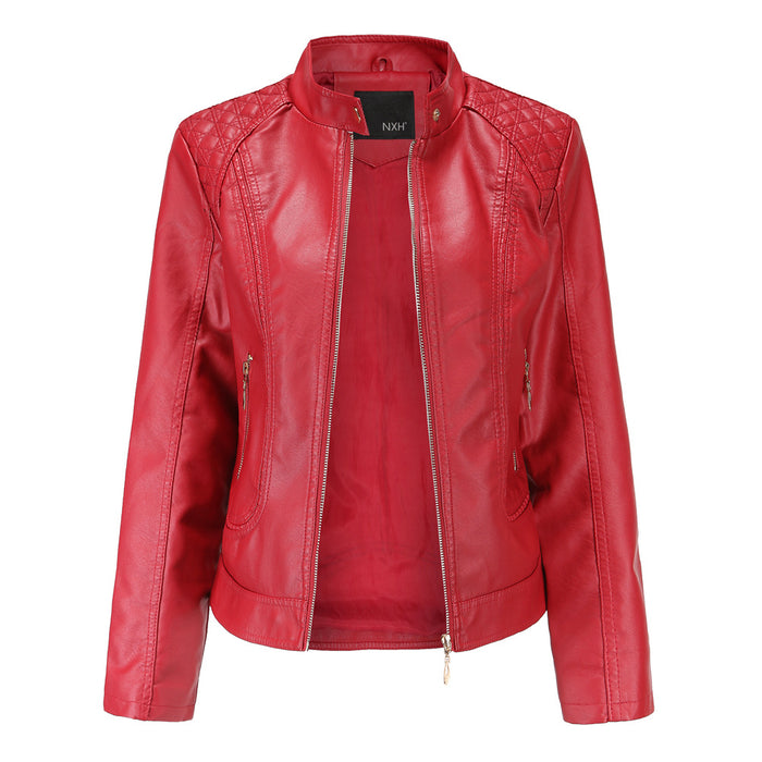 New Spring Autumn Women Leather Jacket Women Graceful Stand Collar Faux Leather Women Leather Jacket Women Leather Coat