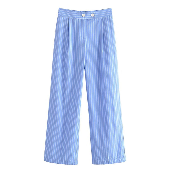 Spring Summer Outdoor Elastic High Waist Striped Straight Leg Pants Loose Slimming Work Trousers