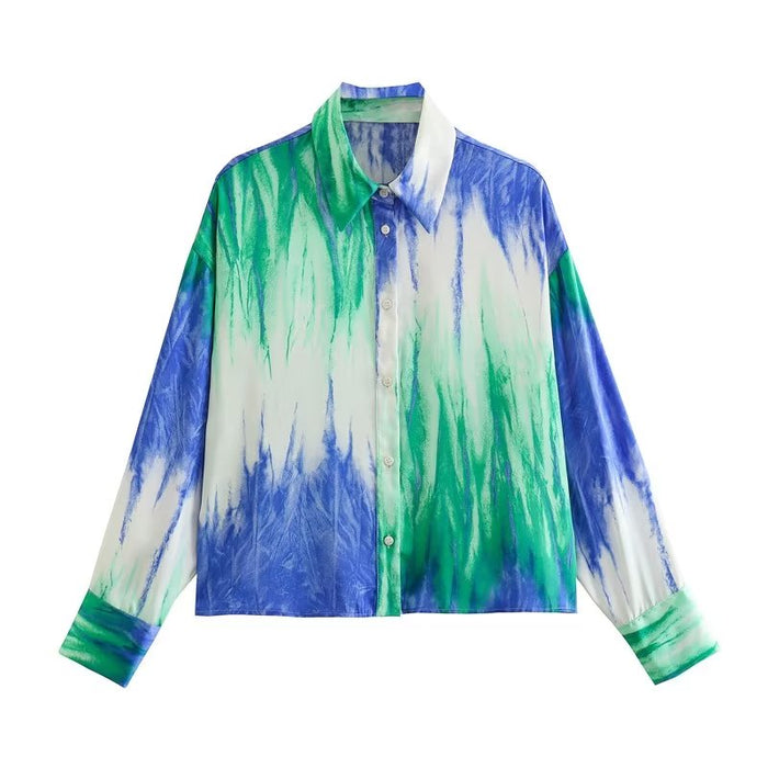 Summer Tie Dye Gradient Color Loose Texture Vertical Shirt