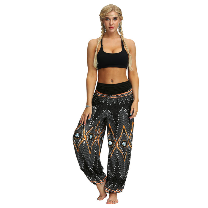 Thailand Bohemian Digital Printing Feather Fitness Yoga Casual Pants Loose Sports Bloomers Indonesian Clothing