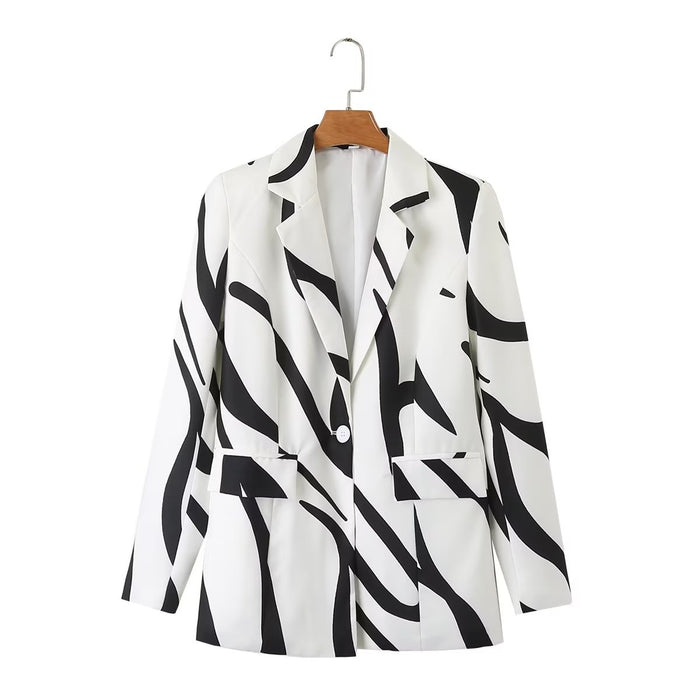 Fall Women Clothing Irregular Asymmetric Pattern Printing Loose Shirt Blazers