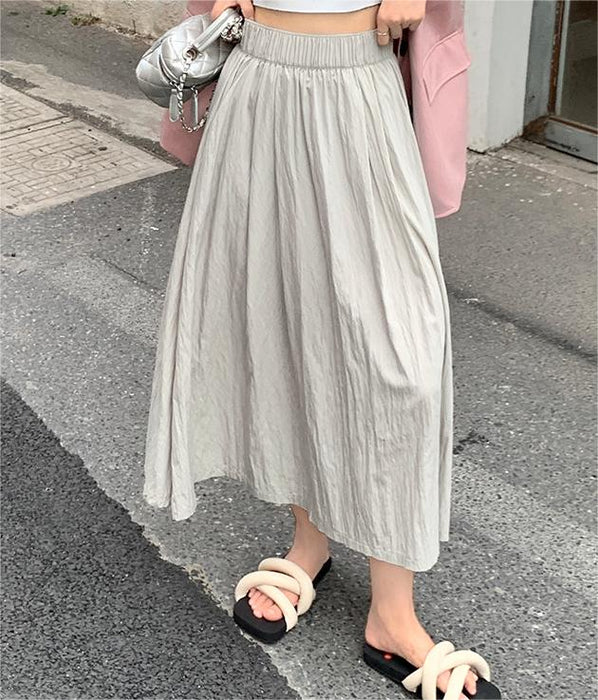 High Waist Skirt Women Summer Texture Wrinkle Idle Umbrella Skirt Small over the Knee Large Swing Dress