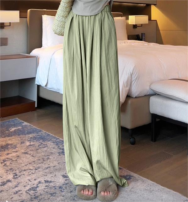 Ice Silk Wide Leg Pants Women Summer Thin High Waist Drooping Casual Japanese Lazy Pants Linen Straight-Leg Pants