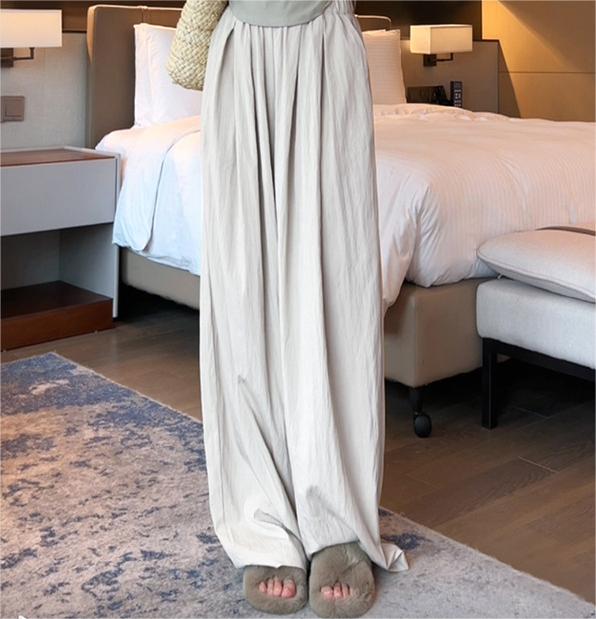 Ice Silk Wide Leg Pants Women Summer Thin High Waist Drooping Casual Japanese Lazy Pants Linen Straight-Leg Pants