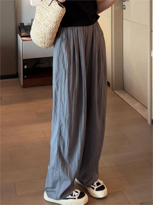 Ice Silk Wide Leg Pants Women Summer Thin High Waist Drooping Casual Japanese Lazy Pants Linen Straight-Leg Pants