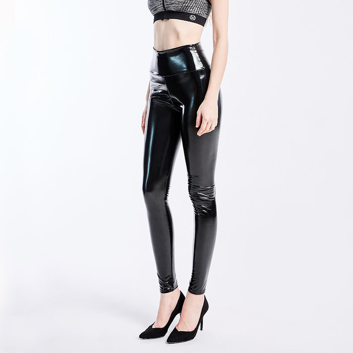 Coated Mirror High Elastic Leggings Sexy High Waist Latex Bright Leather Women Trousers