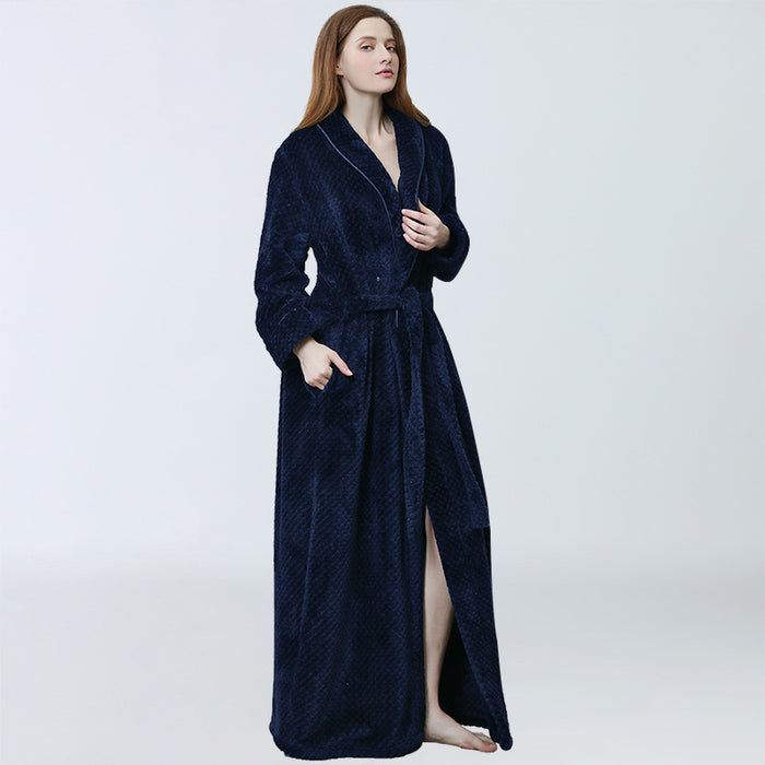 Autumn Winter Bathrobe Lady Couple Waist-Tight Coral Fleece Long Thickened Bathrobe Flannel Nightgown