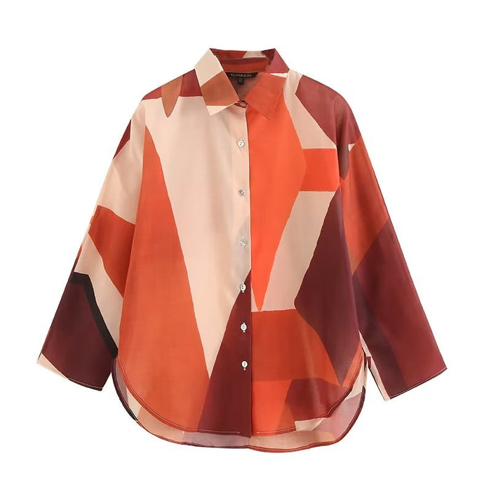 Women Geometric Abstract Pattern Printed Long Sleeve Shirt