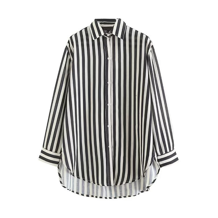 New Lazy Style Fashion Loose Stripe Printed Long Sleeve Shirt