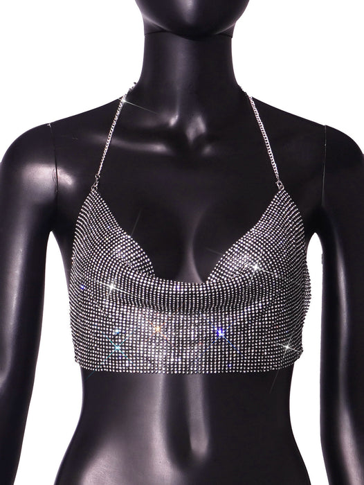 Direct Nightclub Metal Chain Sequin Sling Tube Top