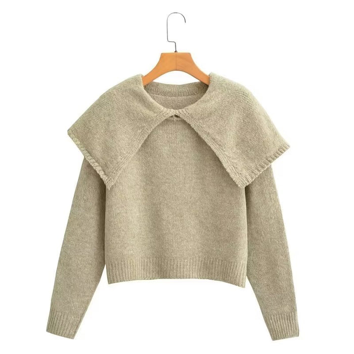 Fall Korean Women Wear Large Collared Solid Color Sweater Cropped Pullover Sweater