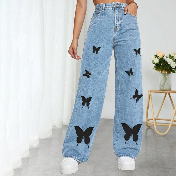 Printed Denim Trousers